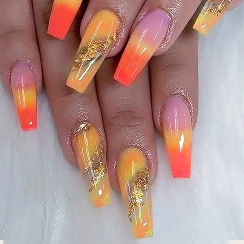 Orange Rainbow Gradient Nails