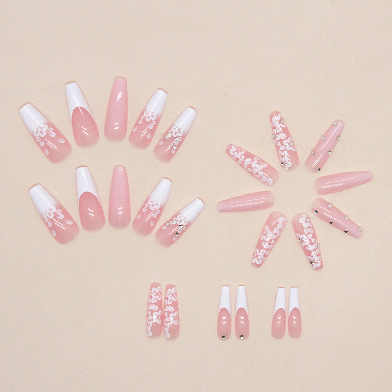 White Floral Ballet Long Nails