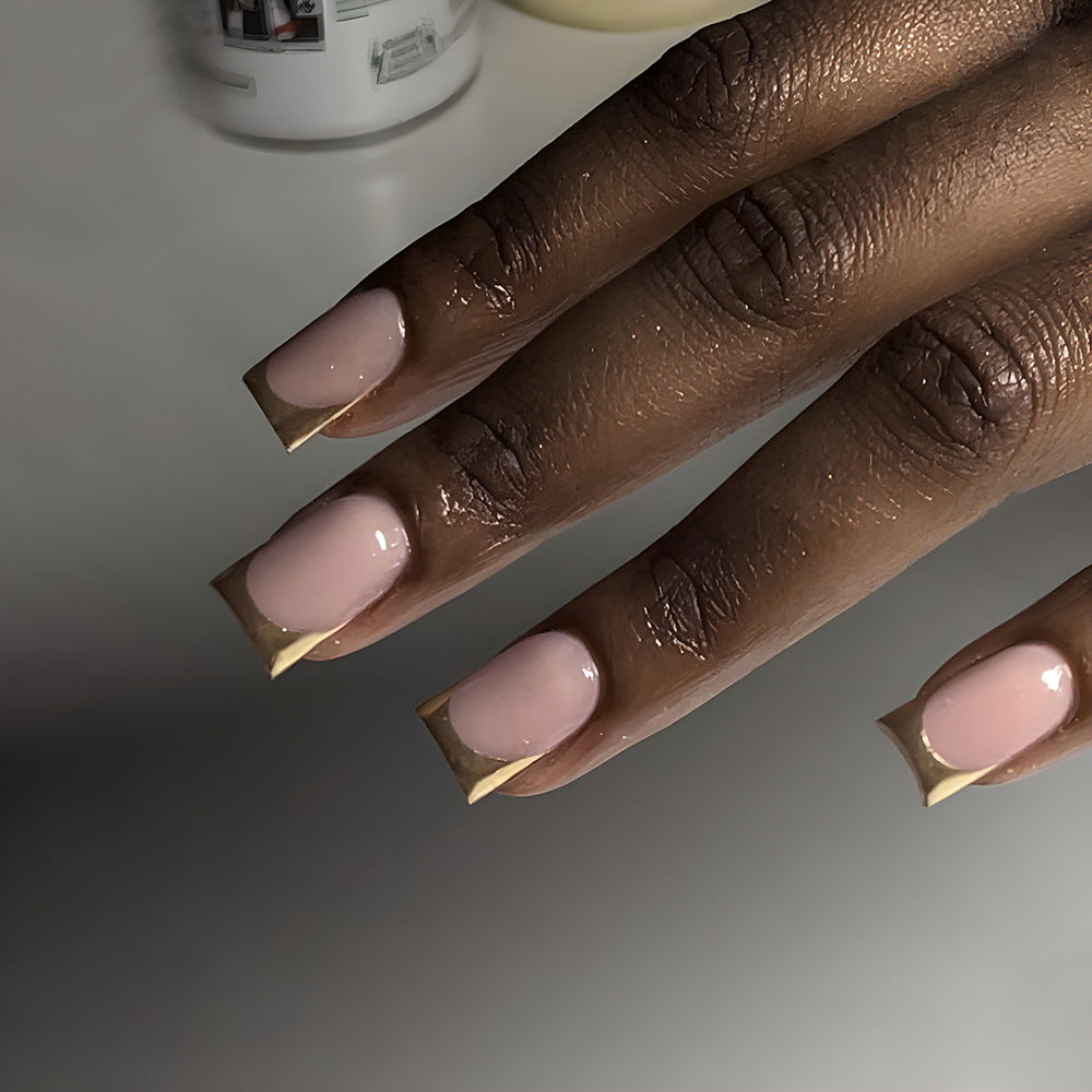 Golden Trim French Nails