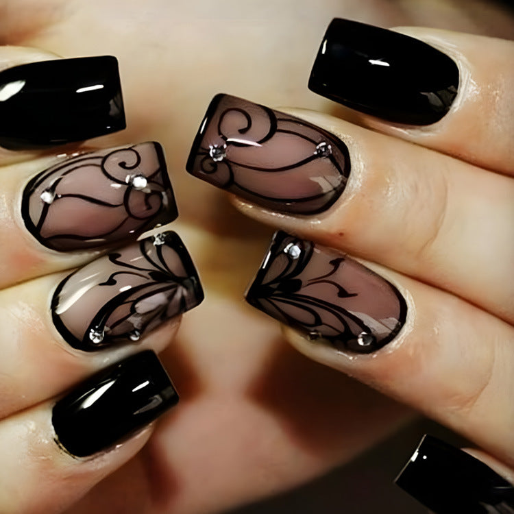 Dark Ins Style Black Vine Nails