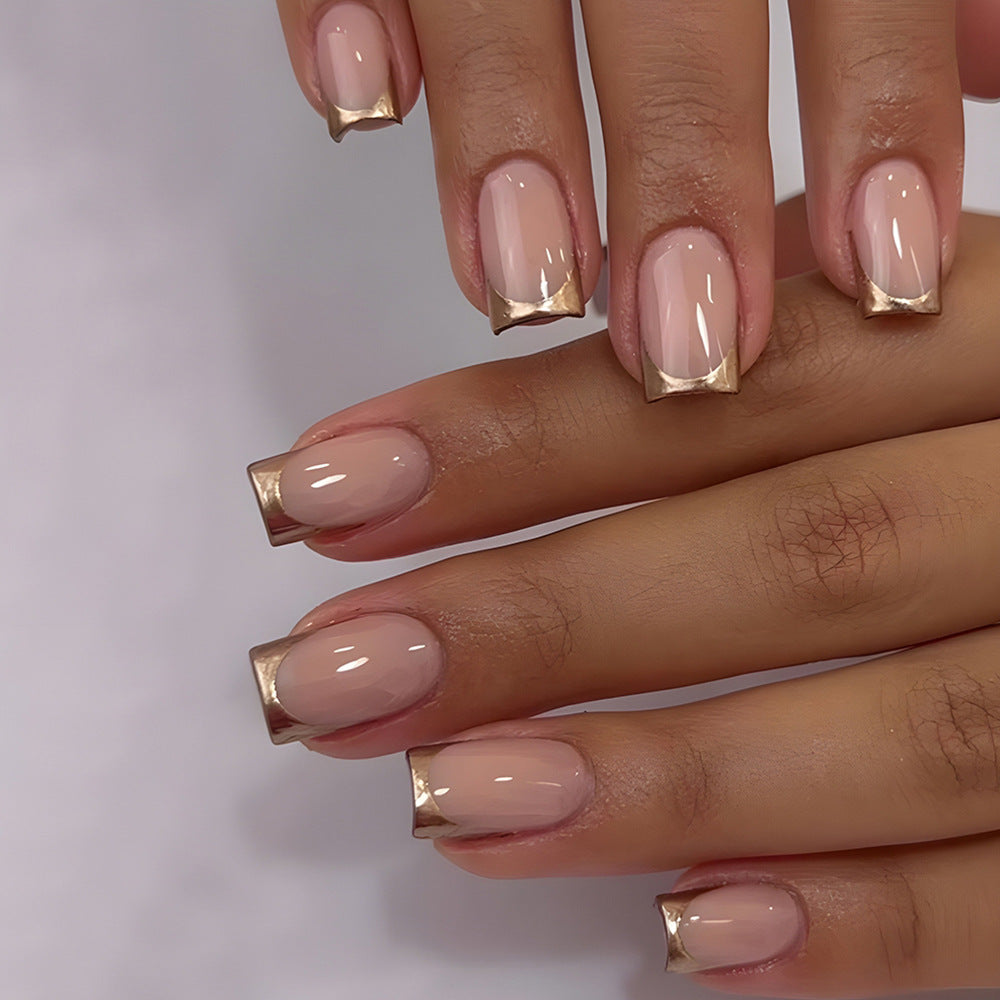 Golden Trim French Nails