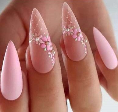 Pink Net Blossoms Nails