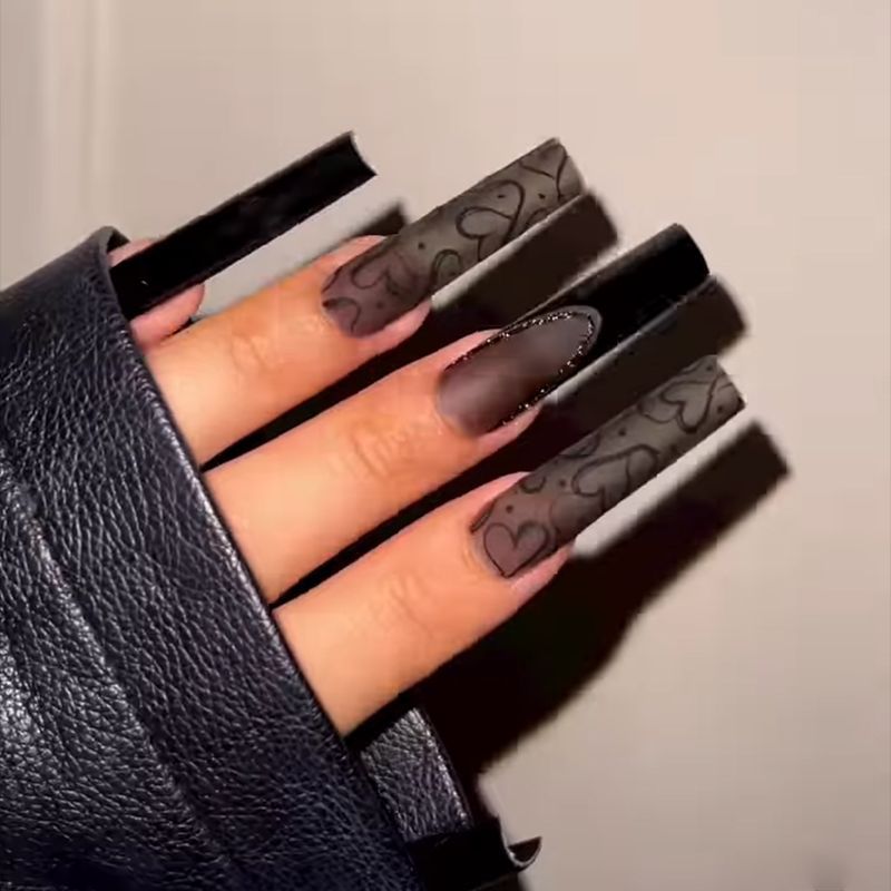 Black Matte Dark Series French Style Nails