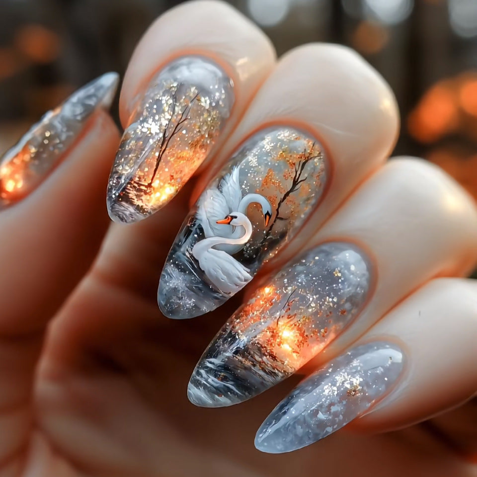 Swan Lake Fiery Sunset Nails