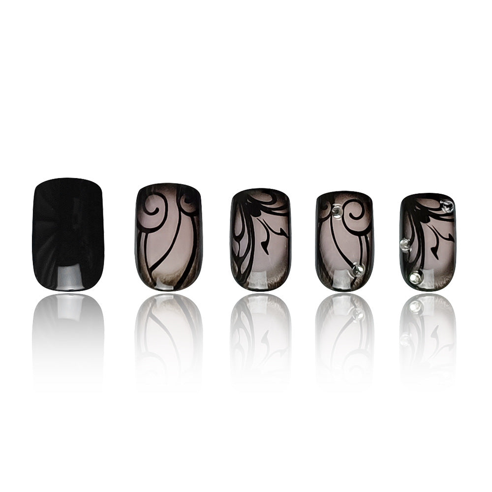 Dark Ins Style Black Vine Nails